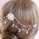 Crystal bridal hair chain, headpiece, wedding hair accessories crystal, wedding hair piece,  pearls & teardrop crystals on wire Style 318