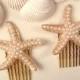 Pearl Gold StarFish Hair Combs, PAIR Gold Bridal Hair Accessory, Pearl Star Fish Headpiece, Set of 2 Bridesmaids Gifts Shell Beach Wedding