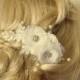 Bridal Hair Comb, Chiffon Floral Hair Clip,Wedding Fascinator, Lace Pearl Hair Comb, Bridal Hair Clip,Bridal Comb,White Bridal Comb