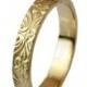 14k gold wedding band, Vintage Design , 4mm thin ring , Engraved Floral pattern, women's wedding band, gold ring , men's gold wedding band