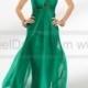 2014 New Arrival Sheath One-shoulder Ruched Beading Long Green Chiffon Prom Dress PD-7266