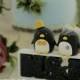 Penguins with swarovski crystal flower wedding cake topper (K405)