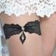 Black Lace Wedding Garter Set Black Bridal Garter With Rhinestone Applique - Handmade Wedding Garter Set