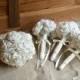 Ivory Wedding Bouquet Set Bride and Bridesmaid Shabby Chic Rustic Romance Peony Flowers Pearls Custom