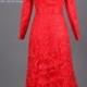 Red Long Sleeves Lace Wedding Dress/Red Lace Evening Gown/Long Prom Dress/Mother of the Bride Dress/Mother Dresses/Red Lace Dress DH368