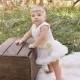 Baby Tutu Dress - Ivory Chiffon Rosette Pettidress Romper -Ivory Baby Dress - Rustic Flower Girl - Lace Romper  - Baby Girl's Dress