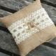 Burlap/Hessian Ring Bearer Pillow Rustic Wedding Cushion with Cream Cotton Lace  6 X 6 inches