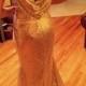 Champagne Gold Cowl Bridesmaid Dresses Prom dress Cap sleeved Evening gown sequined  party dresses Floor length