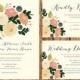 Floral Wedding Invitation, Coral, Peach, Cream, Vintage, Bohemian, Simple, Chic, Rustic, RSVP