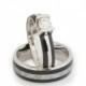 Diamond Engagement Ring Wedding Band Set, Meteorite and Wood Inlay Ring Set, Custom Design Rings, Personalized Handmade Engagement Ring