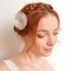 Bridal off white organza flower hair clip - peony
