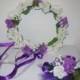 Flower Girl's Halo, Crown, Wedding, Fairy, Purple Halo, Headpiece, White and Purple Flower Crown