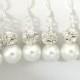 Elegant White Pearl Errings, Bridesmaid Earrings, Pearl and Rhinestone Earrings, Pearl and Crystal Bridesmaid Gift, Wedding Jewelry