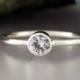 White Sapphire Engagement Ring in Solid 14k White Gold