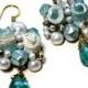 Repurposed Teal Wedding Earrings, Pearl  Cluster, Upcycled, Bridal Jewelry