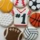 Jersey and ball mini sugar cookies or large 3.5" with royal icing football,soccer, hockey,baseball,golf,tennis,team sport