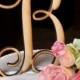 Wooden Initial Cake Topper - Unpainted Vine Script Initial Cake Topper - Wedding Cake Topper
