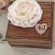 Personalized Wood Ring Bearer Box Engraved Heart Ivory Flower with Ring Pillow