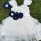 Ivory Lace Flower Girl Dress -Lace Pettidress -Vintage Flower Girl Dress - Shabby Chic Flower Girl Dress - Navy Blue Flower Girl Dresses
