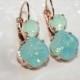 Mint Earrings Opal Rhinestone Rose Gold Earrings, Swarovski Pacific Opal & Chysolite Opal Earrings Two stone Drop leverback Opal Jewelry