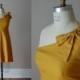 One Shoulder Linen Handmade Dress w A Line Skirt and Bow, Handmade in USA, Several Colors Available