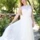 Leila - Romantic wedding dress with lace top and chiffon skirt, boho wedding dress, backless wedding dress, beach wedding dress