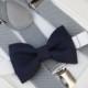 Navy bow-tie & Light gray elastic suspender set, Boy bow tie and suspenders set , Men bow tie and suspenders