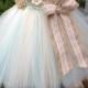 Aqua& Burlap Couture Flower Girl Tutu Dress/ Shabby Chic Wedding/ Rustic Wedding/ Country Wedding