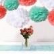 Bulk 18pcs Mixed Coral Mint White DIY Tissue Paper Flower Pom Poms Wedding Birtday Bridal Shower Hanging  Party Decoration