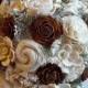 Rustic Cedar Rose Bouquet, Cedar Roses, Sola Flowers, Burlap, Lace, Rustic Wedding Bouquet. Made to Order.
