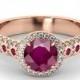 2.00 CT Natural 7MM Halo Ruby Filigree Engagement Ring 14k Rose Gold Large Ruby Ring