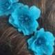 Flower Hair Pin Set of 3 Aqua Blue Turquoise Flower Handmade Bun Chignon Bobby HairPin, Wedding, Bridesmaid, Flower Girl, Special Occasion