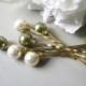 Hair Pin Pearls in Ivory and Green Swarovski