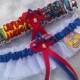 Handmade wedding garters keepsake and toss CAPTAIN AMERICA Marvel Super Hero wedding garter set