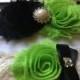Lime green/Black and Ivory Wedding Garter Set - Ivory Stretch Lace -Lime Green/Black Chiffon Flowers ...