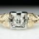 Vintage Diamond Engagement Ring Yellow & White Gold Petite Art Deco Old European Cut Engagement Ring