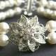 Victorian Style Rhinestone Bridal Bracelet Cuff, Vintage Wedding Bracelet, Ivory Bridal White Pearls, Silver Flower Bracelet, JACINDA