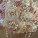 Fabric Flower Wedding Bouquet - CUSTOM WEDDING BOUQUET, Satin Flower Bouquet, Jeweled Wedding Bouquet , 9 inch Bouquet