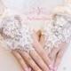 French Lace Gloves, Bridal Gloves, Luxurious Pearl Wedding Gloves, Lace Floral Rhinestone Fingerless Gloves, Wedding Accessory BG0002