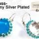 2pcs x Square 12mm Bezel Earrings For Setting Silver Plated w/ Turquoise Rhinestone. Fit Swarovski 4470 (LBSQ12TRSSP)