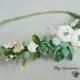 Boho Rustic Untailored whimsy Floral headband, Bridal wreath, garland with succulents and ranunculus, Bridal tiara, floral crown