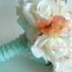 The Original Ashley Bouquet- Coral, Cream and Soft Aqua Real Touch Bridal Bouquet- Made to Order
