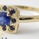 14K Yellow Gold Sapphire Engagement Ring Natural Blue Sapphire Ring Genuine Sapphire Ring