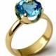 CUP Blue Topaz Engagement Ring, 18k Gold Blue Topaz Ring, Swiss Blue Topaz Ring, Statement Ring, 18k Gold Engagement Ring
