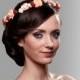 Whimsical Garden Wedding Hair Crown made with soft floral shades of coral and pink. Ready to ship.