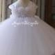 Cap Sleeves Purely White Flower Girl Tutu Dress Wedding Dress Birthday Dress  Junior Bridesmaid Dress 1T2T3T4T5T6T7T8T9T