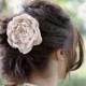 Champagne Bridal Flower Hair clip, Wedding Hair Accessory, Fascinator, Shantung, Pearl Beads, Bridal Head Piece