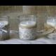 Vintage white lace wedding tea candles, Burlap wedding decor, 10 hour vintage wedding candless