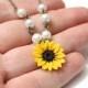 Sunflower Necklace - Sunflower Jewelry - Gifts - Yellow Sunflower Bridesmaid, Flower and Pearls Necklace, Bridal Flowers,Bridesmaid Necklace