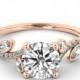 1.00 CT Natural Leef VS Diamond Engagement Ring, 14k Rose Gold Large Diamond Leaves Ring